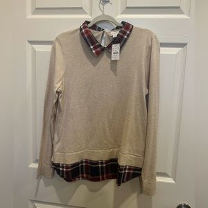 JCREW Women’s Wovencollar Plaid Sweater Size L